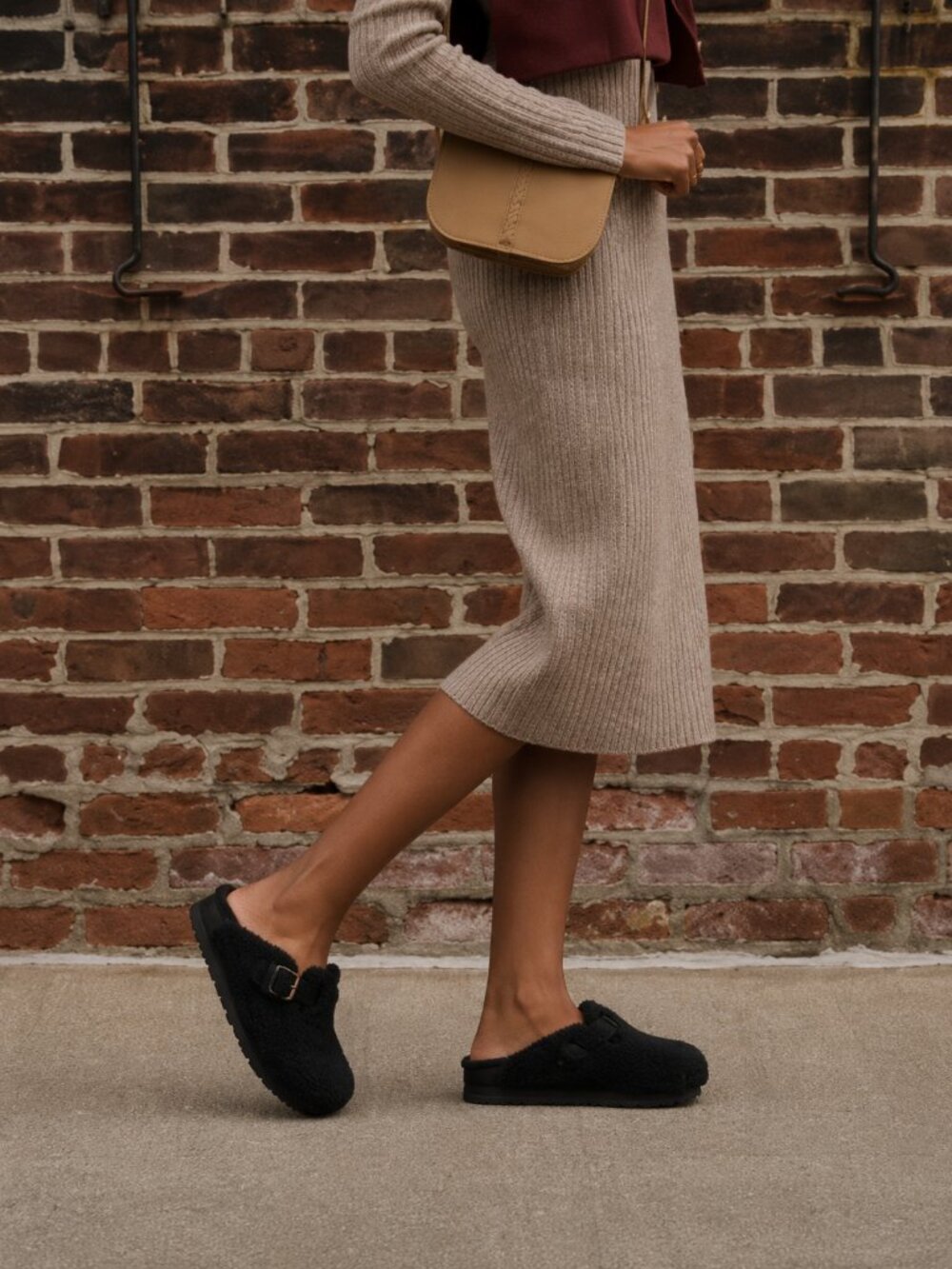 Papillio Birkenstock Boston Teddy Shearling Clogs Black US 7 Wool Mule Slippers